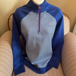 Vineyard vines women’s blue long sleeved striped 1/4 zip sweatshirt top small s